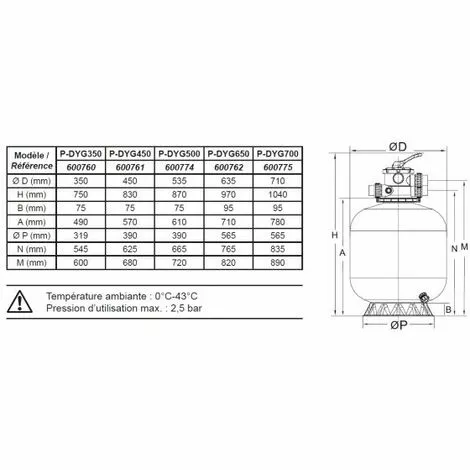 Filtre à Sable Ø350mm 4,5m³/h Vanne 1,5" Top 6 Voies STEINER 4 Filtre à Sable Ø350mm 4,5m³/h Vanne 1,5" Top 6 Voies STEINER – Image 4
