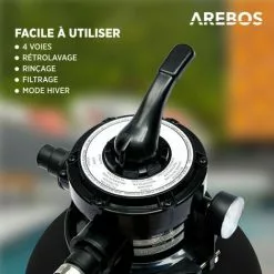AREBOS Système De Filtre à Sable Avec Pompe | Noir | 400W | 10.200 L/h | Capacité Du Réservoir Jusqu'à 20 Kg De Sable | Vanne à 4 Voies Avec Poignée | Avec Manomètre - Noir -Pompe et filtre de piscine Soldes 31543797 3