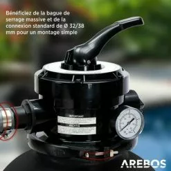 AREBOS Système De Filtre à Sable Avec Pompe | Noir | 400W | 10.200 L/h | Capacité Du Réservoir Jusqu'à 20 Kg De Sable | Vanne à 4 Voies Avec Poignée | Avec Manomètre - Noir -Pompe et filtre de piscine Soldes 31543797 4
