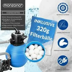 MONZANA Pompe Filtre à Sable 4.500 L/h Système Filtration Piscine Boules Filtrantes 320g 7 MONZANA Pompe Filtre à Sable 4.500 L/h Système Filtration Piscine Boules Filtrantes 320g -Pompe et filtre de piscine Soldes 33350652 3