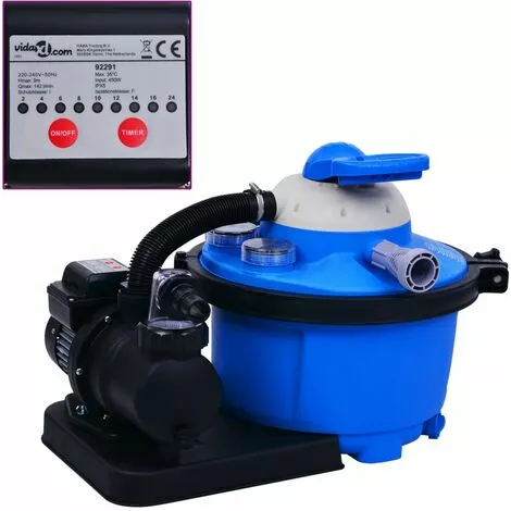 TRUE DEAL Pompe De Filtration à Sable Avec Minuterie 450 W 25 L 1 TRUE DEAL Pompe De Filtration à Sable Avec Minuterie 450 W 25 L