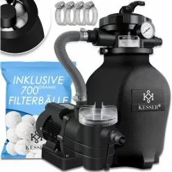 KESSER® Système De Filtre à Sable + 700 G De Billes Filtrantes Remplacent 25 Kg Filtre à Sable Vanne 7 Voies Avec Indicateur De Pression Filtre De Piscine 10 M³/h Système De Filtre Cuve De Filtre Pour Piscine Piscine 10200L/h, Le Noir