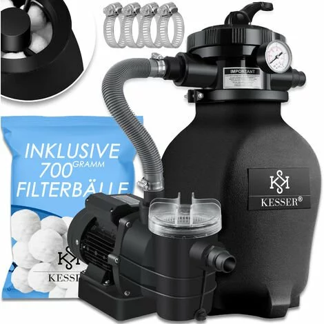 KESSER® Système De Filtre à Sable + 700 G De Billes Filtrantes Remplacent 25 Kg Filtre à Sable Vanne 7 Voies Avec Indicateur De Pression Filtre De Piscine 10 M³/h Système De Filtre Cuve De Filtre Pour Piscine Piscine 10200L/h, Le Noir 1 KESSER® Système De Filtre à Sable + 700 G De Billes Filtrantes Remplacent 25 Kg Filtre à Sable Vanne 7 Voies Avec Indicateur De Pression Filtre De Piscine 10 M³/h Système De Filtre Cuve De Filtre Pour Piscine Piscine 10200L/h, Le Noir