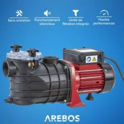 AREBOS Pompe De Filtration Pour Piscine 11.000l/h | Filtre à Sable | 600W | Fonctionnement Silencieux | Sans Entretien - Noir / Rouge 9 AREBOS Pompe De Filtration Pour Piscine 11.000l/h | Filtre à Sable | 600W | Fonctionnement Silencieux | Sans Entretien - Noir / Rouge -Pompe et filtre de piscine Soldes 56096355 5