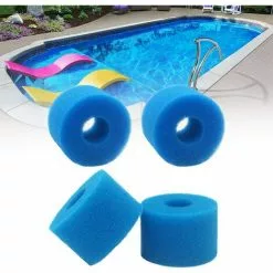 ALMI 4 Pièces Cartouche De Filtre Éponge, Éponge Filtrante Réutilisables Filtres De Piscine Lavables Pour Piscine Spa Bain à Remous Piscine Outil De Nettoyage En Mousse De Cartouche(Bleu)