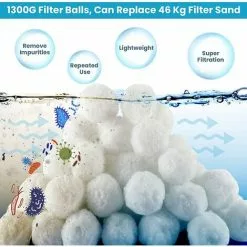 TANABATA Balles Filtrantes 1300g Boules De Filtre De Piscine, Alternative Pour 46 Kg Sable Filtrant Sable De Quartz, Média Filtre à Fibres Pour Piscine, Convient à Divers Systèmes De Filtration -Pompe et filtre de piscine Soldes 57756046 5