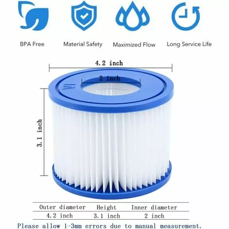 GDRHVFD 12Pcs Cartouches Filtrantes Pour Piscine De Type Vi Pour Bestway Taille 6-58323 2 GDRHVFD 12Pcs Cartouches Filtrantes Pour Piscine De Type Vi Pour Bestway Taille 6-58323 – Image 2