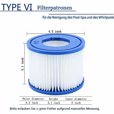 GDRHVFD 4Pcs Cartouches Filtrantes Pour Piscine De Type Vi Pour Bestway Taille 6-58323 2 GDRHVFD 4Pcs Cartouches Filtrantes Pour Piscine De Type Vi Pour Bestway Taille 6-58323 – Image 2