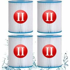 DECKON Filtre Piscine Pour Type II, Spa Remplacement Filtre De Piscine Gonflable Accessoires, Filtre De Piscine Pour Jardin Extérieur, Lavable Et Réutilisable Cartouche, (4 PCS)