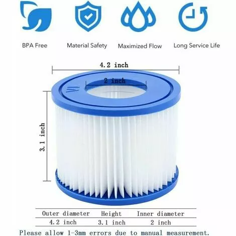 CLEGGFR 12PCS Cartouches Filtrantes Pour Piscine De Type VI Pour Bestway Taille 6 58323,LO-Ron 2 CLEGGFR 12PCS Cartouches Filtrantes Pour Piscine De Type VI Pour Bestway Taille 6 58323,LO-Ron – Image 2