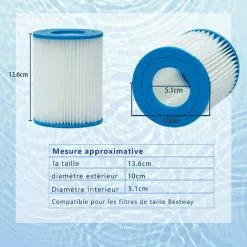 MOWZE Filtre Piscine Typ II Cartouche De Filtre Pour Bestway 58094, Taille 2 Cartouches Filtrantes De Spa De Piscine, Lot De 4 Lot De 4 -Pompe et filtre de piscine Soldes 63869885 4